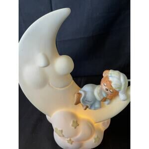 Vintage Teddy Beddy Bear Moon Nightlight Nursery Lamp Enesco 1982